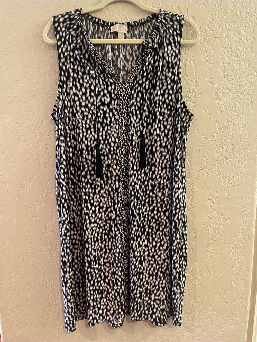 Michael Kors Black and White Sleeveless Printed dress with Tassel Tie